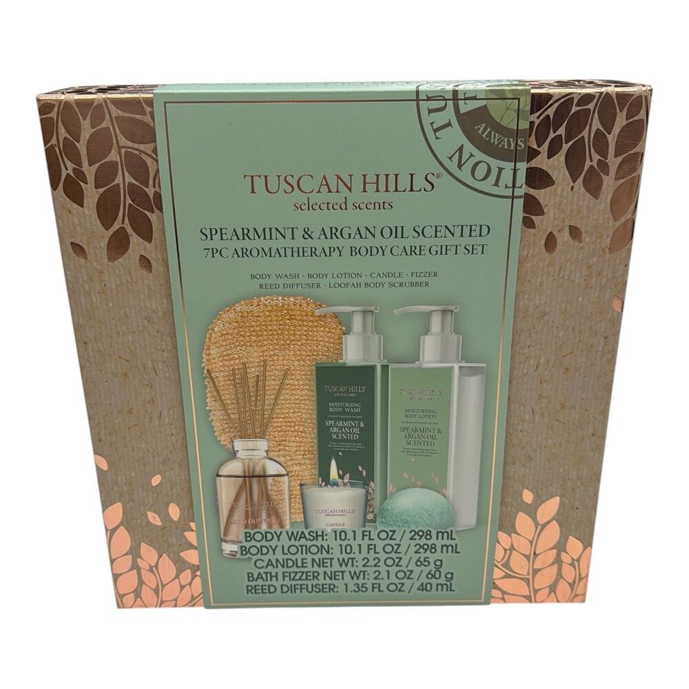 Tuscan Hills Spearmint & Argan Oil Scented 7 PC Aromatherapy Body Care Gift Set